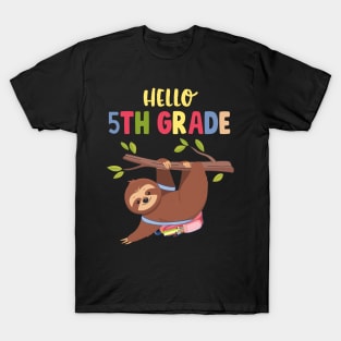 Funny Hello 5th Grade Gift Back To School Sloth T-Shirt